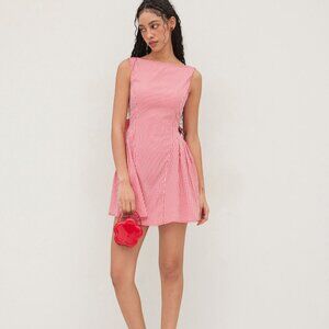 Cider Boat Neck Gingham Bowknot Backless Mini Dress